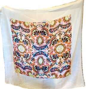 Exotic Floral Silk scarf wrap sarong extra large 56” x 59” vintage textile art